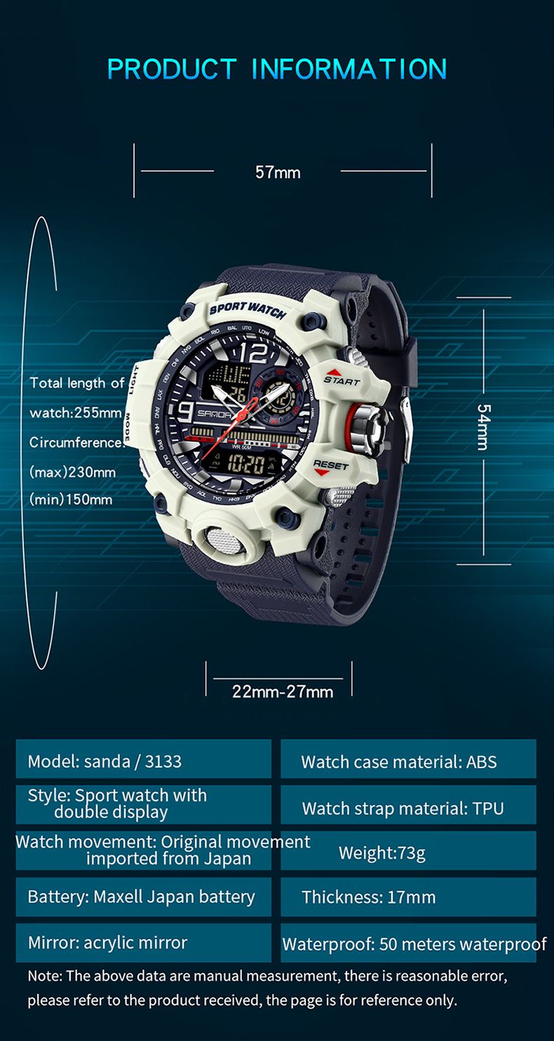 Trendy Digital Sports Watch For Men & Students - Waterproof, Multifunction, LED Backlight, Stopwatch, Alarm Waterproof Multifunctional Watch_voghion.com