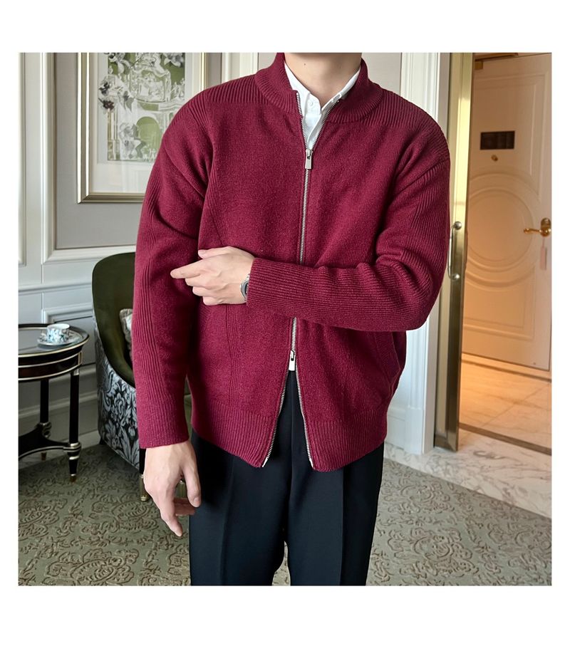 Autumn Winter New Sweater Knitwear Men's Cardigan Jacket Warm Slim Fit Business Solid Color_voghion.com