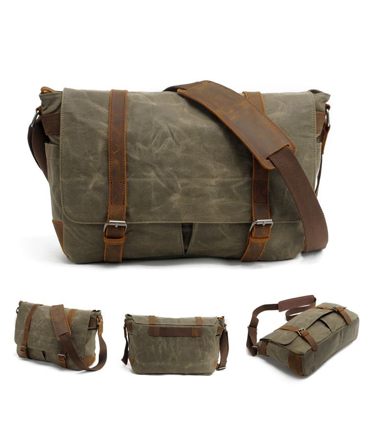 Borsa a tracolla casual da uomo, con tracolla singola, in tela cerata impermeabile, per laptop, con tracolla in pelle Crazy Horse_voghion.com