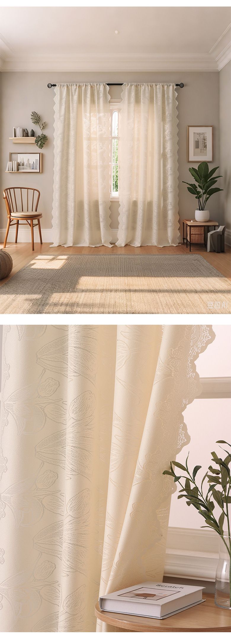 Tulip Embroidered Lace Four Seasons Universal Curtain Fabric Ins Style Balcony Curtain Window Screen_voghion.com