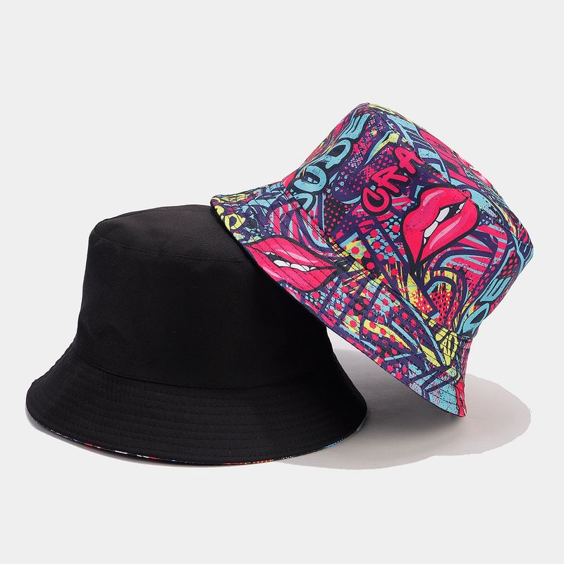 Nuevo gorro de pescador de doble cara con letras de grafiti para mujer, moderno y plegable para hombre._voghion.com