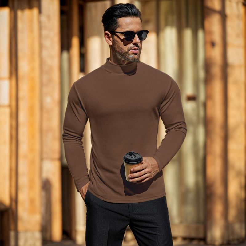 De Rong Herren-T-Shirt mit langen Ärmeln und hoher Elastizität im Herbst und Winter, schmale Passform, mittelhoher Ausschnitt_voghion.com