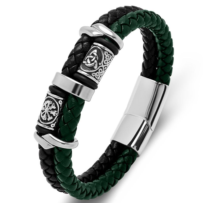 【Nuovo arrivo】Bracciale alla moda da uomo in pelle color-block fatto a mano, in acciaio inossidabile, con perline vichinghe_voghion.com
