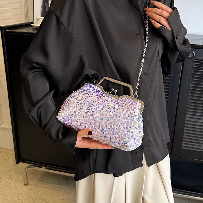 Nuova borsa estiva con paillettes 2025 per donna, squisita borsa da sera di nicchia, tracolla con clip, borsa a conchiglia_voghion.com