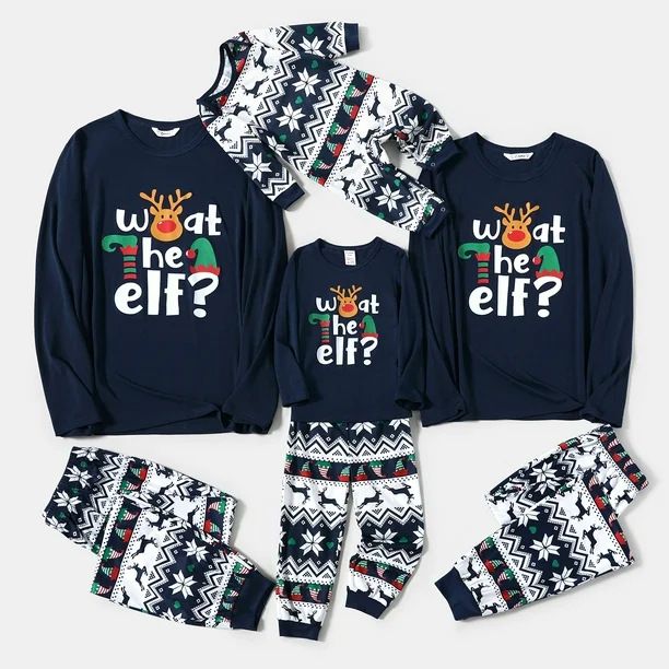 Conjunto de pijamas combinando para a família com estampa de letras natalinas – Pijama de manga comprida em algodão macio para adultos e crianças._voghion.com