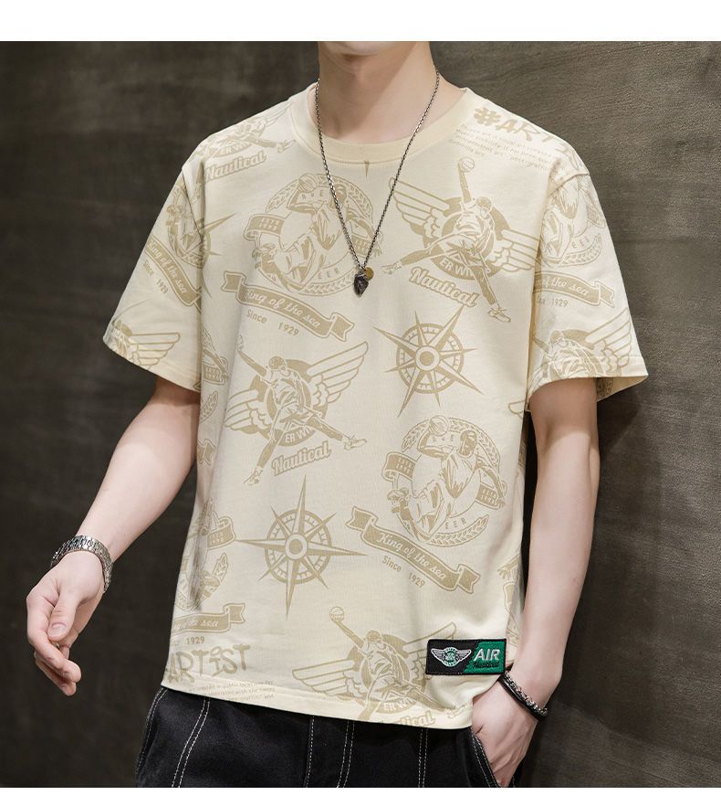 Sommer Eis Seide Kurzarm T-Shirt Herren Japanischen Stil Lose Gedruckt Modische Hübsche Alle-match T-Shirt Sommer Rundhals Top Trendy_voghion.com