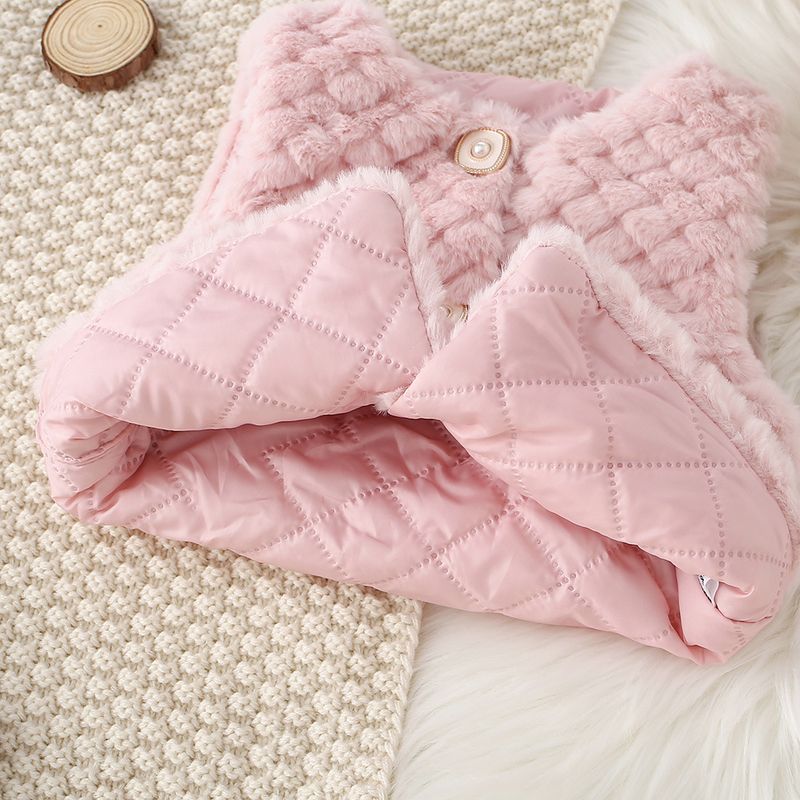 Sonbahar ve kış kız çok yönlü tatlı kürk yelek 2024 yeni tek düğmeli Kore versiyonu sırt çantası ile düz renk_voghion.com