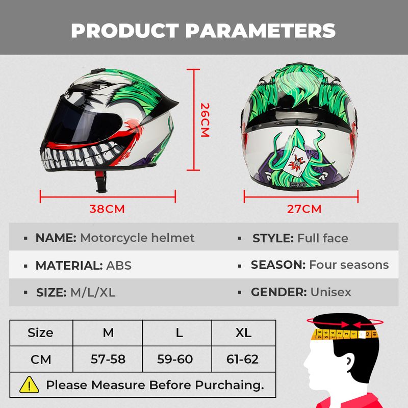 Motorcykelhjälm Clown Full Face Racing Motocrosshjälm Flip Up Moto Vuxen Motorcykel Street Touring Ridning Casco Capacete_voghion.com