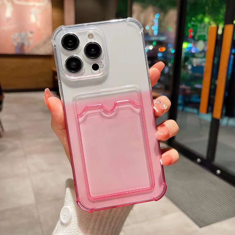 Coque souple transparente en TPU pour iPhone 13 Pro, étui pour cartes XSXR, avec insertion dégradée et anti-chute_voghion.com