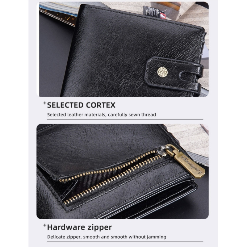 Baellerry New Paragraph Men's Short Wallet Retro Multi-card Buckle Wallet Simple Zipper Coin Purse_voghion.com