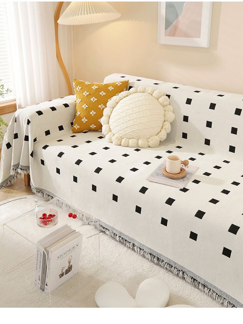 Wendbarer Sofabezug aus nordischem Chenille – doppelseitig, rutschfest, kariertes Design für Anbausofas (mehrere Größen und Farben)_voghion.com