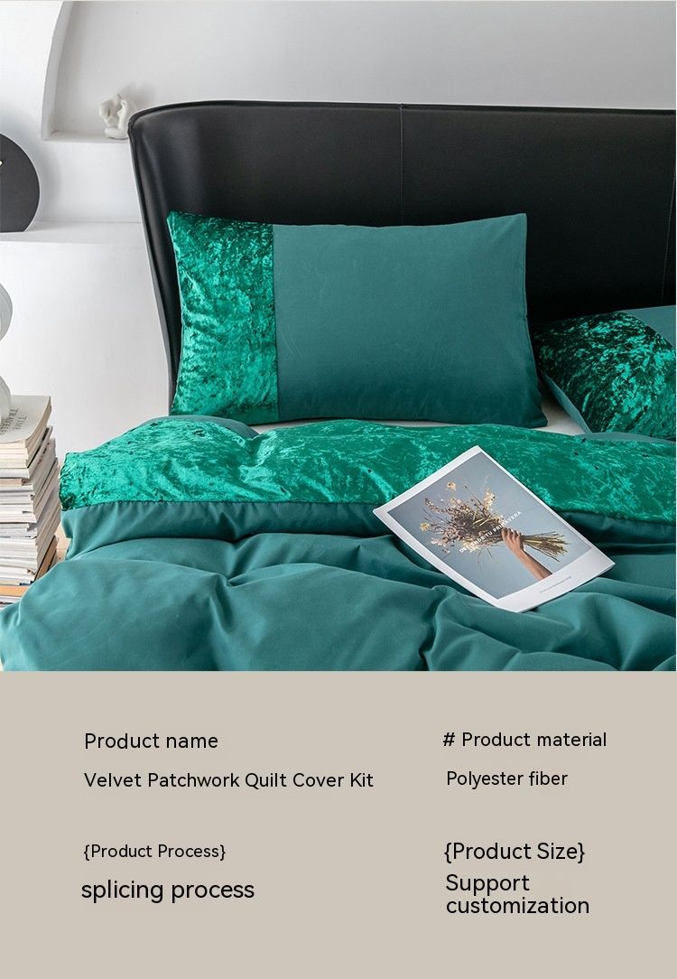 Hometextiel beddengoed driedelige fluwelen patchwork effen kleur dekbedovertrekset_voghion.com