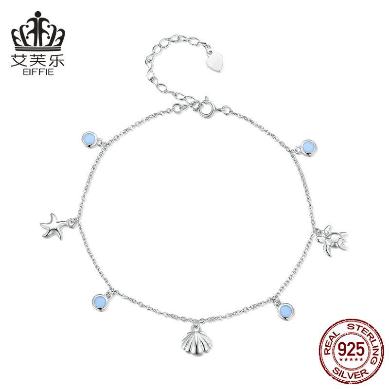 Aifule - Cavigliera con stella marina estiva in stile coreano, per donna, in argento puro, per le vacanze al mare_voghion.com