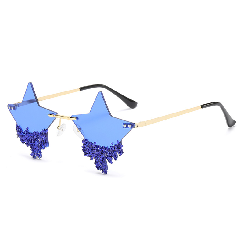 Ochelari de soare noi, fără ramă, cu stea în cinci colțuri și diamante, pentru femei, la modă și personalizați, exagerați_voghion.com