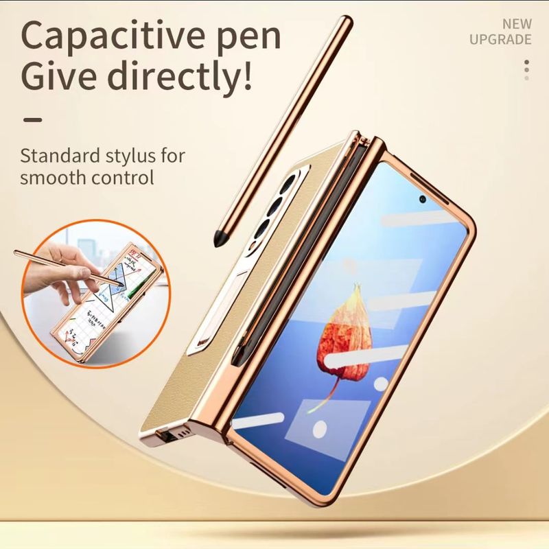 For Samsung Galaxy Z Fold 3 4 5 5G Fold4 Luxury Business Leather Thin Capacitive Pen Slot Phone Case Cover_voghion.com
