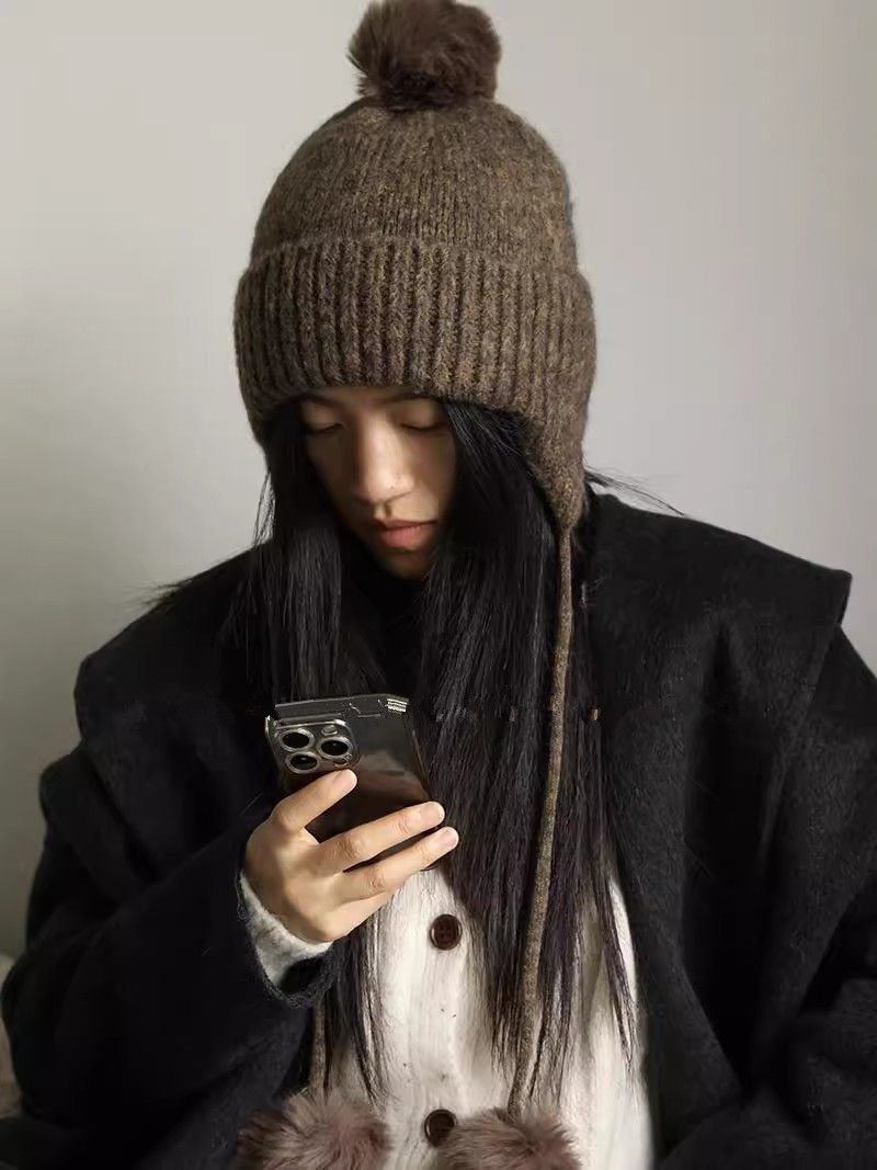Pom-Pom For Women, Autumn And Winter Warm Ear Protection Lei Feng Hat, Korean Style Fashionable Knitted Hat_voghion.com