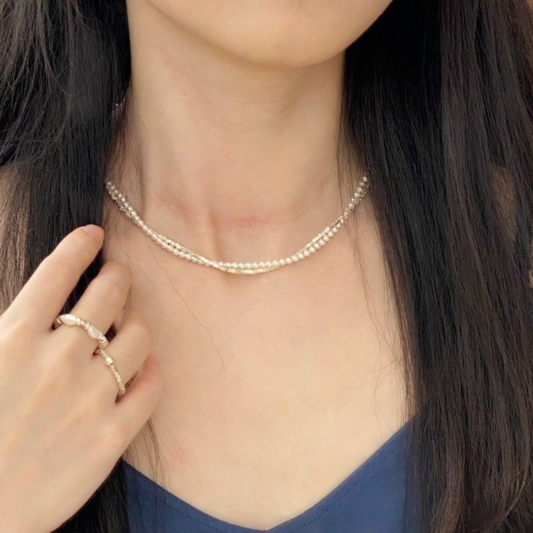 Collier en argent pur brisé avec perles Shijia pour femme, style estival, double rang, léger et luxueux, décolleté clavicule._voghion.com