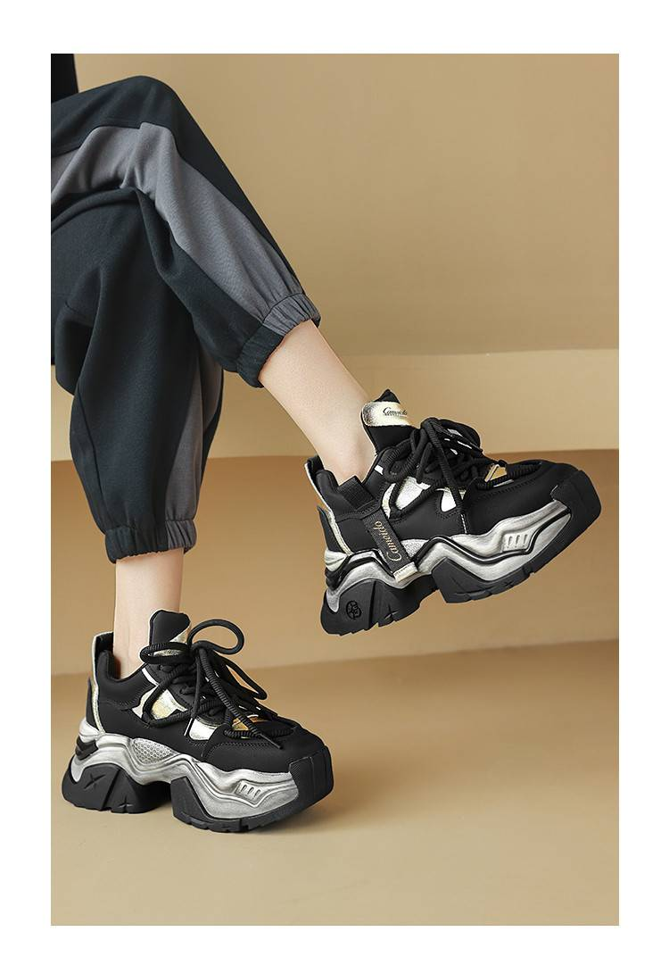 Cameido Dad-Schuhe für Damen, farbblockierende Plateauschuhe mit dicker Sohle und größerer Höhe im Jahr 2024, vielseitige Schuhe für Damenausflüge_voghion.com