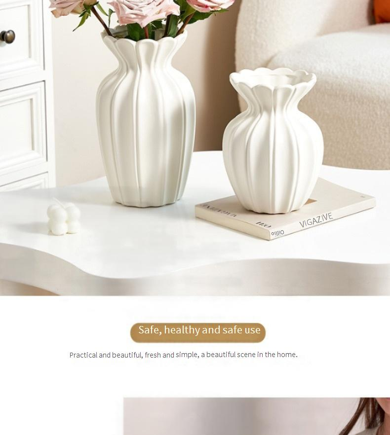 Modern Minimalist Cream White Ceramic Vase - Elegant Home Decor For Fresh/Dried Flowers, Perfect For Living Room, Coffee Table, Wedding & Gift_voghion.com