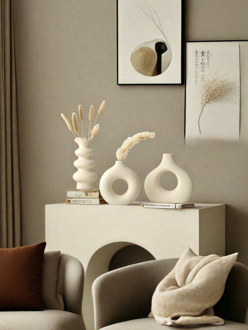 3pc Milky White Artistic Vase Is Suitable For Living Room, Dining Room, Study Desk, Multi-scene Ornaments, Flower Arrangement, Vase_voghion.com