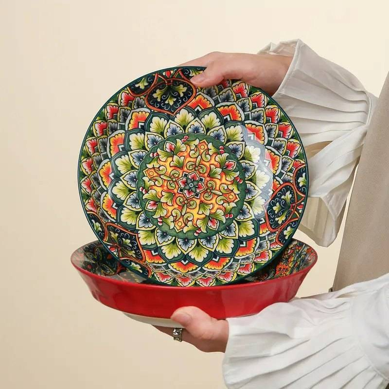 Bohemian Ceramic Dinnerware Set - Handcrafted Pasta & Steak Plates For Home & Restaurant Use_voghion.com