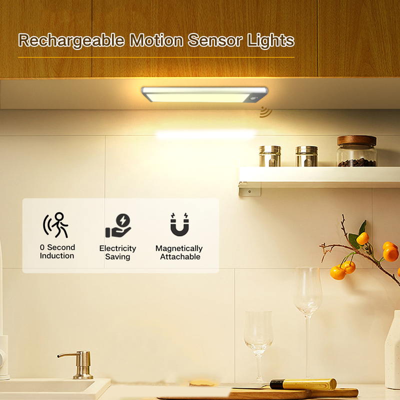 Lampe de placard avec détecteur de mouvement de 8,07 pouces, 30 LED blanc chaud, rechargeable sans fil (lot de 1)_voghion.com