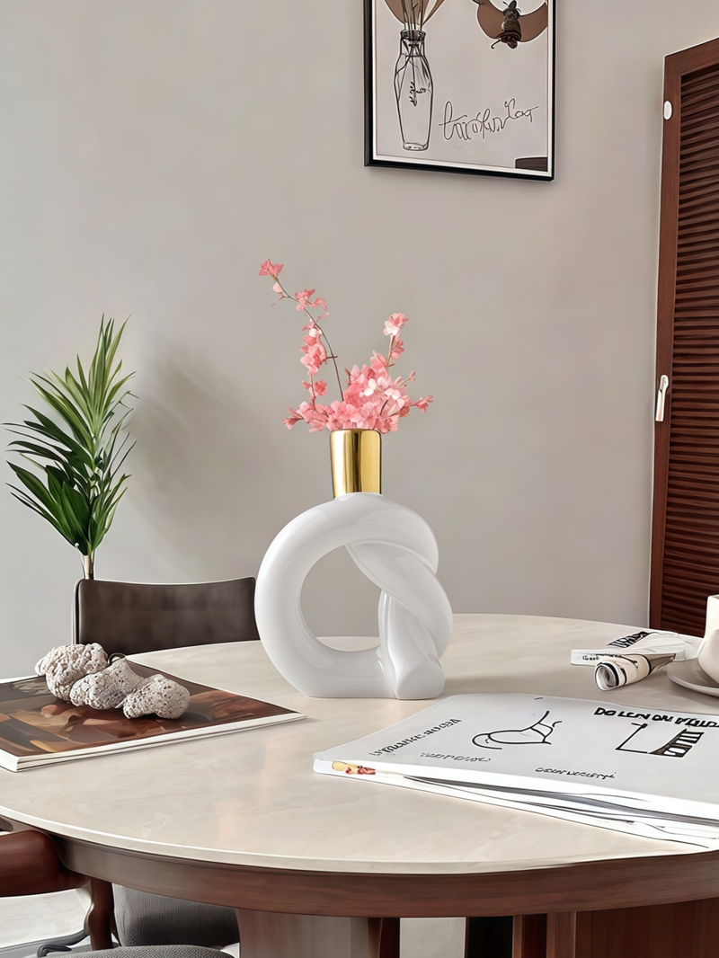 1 pezzo piccolo vaso in ceramica con design a forma di corda fresca, colore platino, da tavolo, composizione floreale, ornamento d'ingresso multi-scena, adatto per vaso_voghion.com