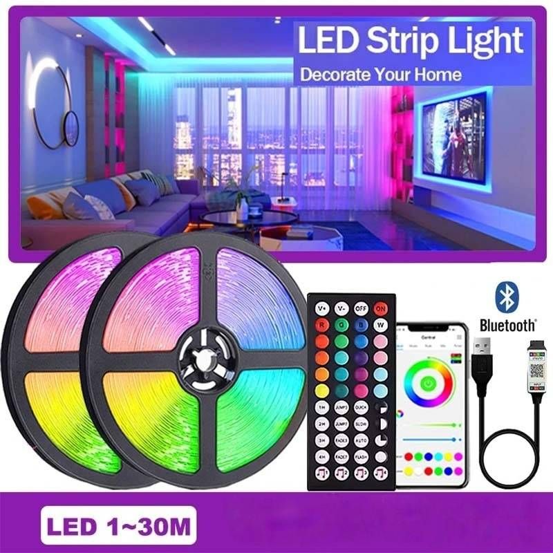 Bande lumineuse LED RVB 5 V avec télécommande 44 touches et contrôle par application, rétroéclairage TV à commande vocale, synchronisation avec la musique pour une ambiance gaming/streaming, 16 LED/m_voghion.com