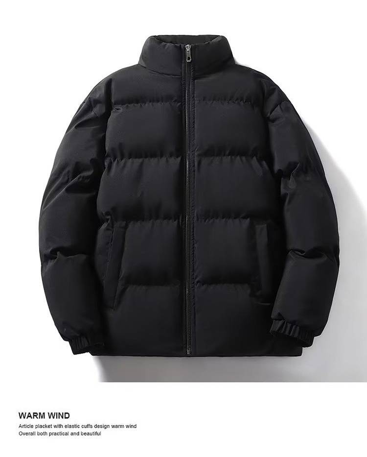 Men's Winter High Neck Fleece Lined Coat, Thickened Padded Jacket, Unisex Oversized Parka, Solid Color Warm Outerwear_voghion.com