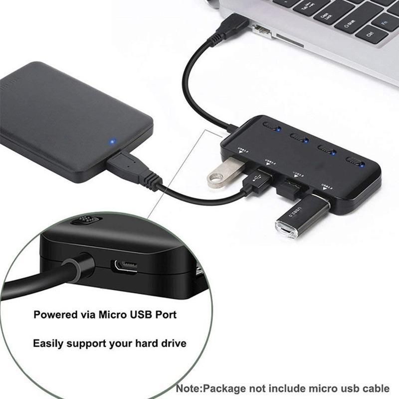 4-porttinen USB/Type-C 3.0 -keskitin, jossa erilliset LED-virtakytkimet, kannettava datakeskitin, yhteensopiva tiedonsiirtojakaja_voghion.com
