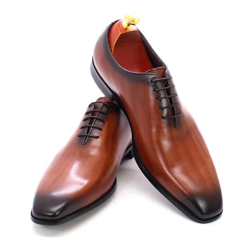 High-End-Lederschuhe für Männer Rindsleder grau braun ein Stück Leder handgefertigte Herrenschuhe Herren Hochzeit Bankett Business formelle Schuhe_voghion.com