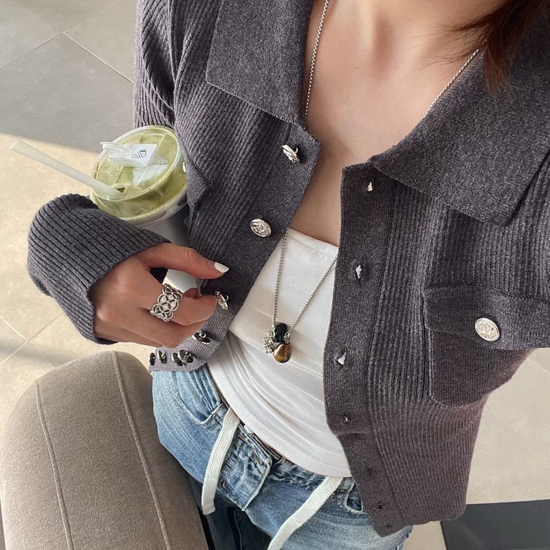 Tigerauge-Muster Stein Wassertropfen Anhänger Nische Vielseitige Schlüsselbein High-End Pullover Kette Halskette Für Frauen_voghion.com