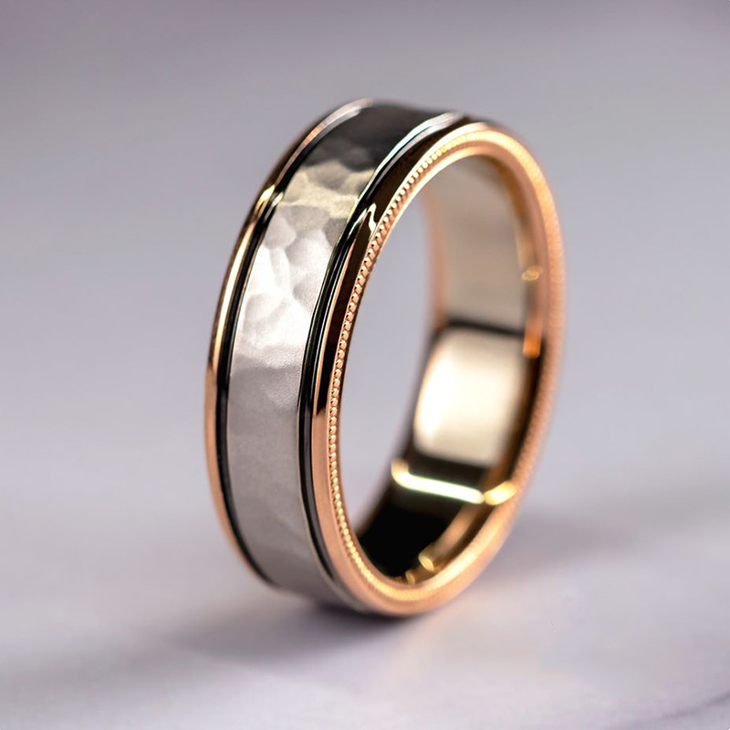 Dreiteiliger Ring Roségold Farbtrennung funkelnder Zirkonring Damen Luxus Verlobungsring_voghion.com
