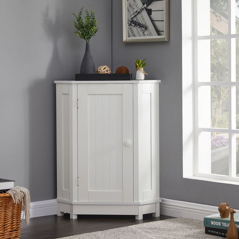 Bathroom Cabinet Triangle Corner Storage Cabinet With Adjustable Shelf Modern Style MDF Board_voghion.com