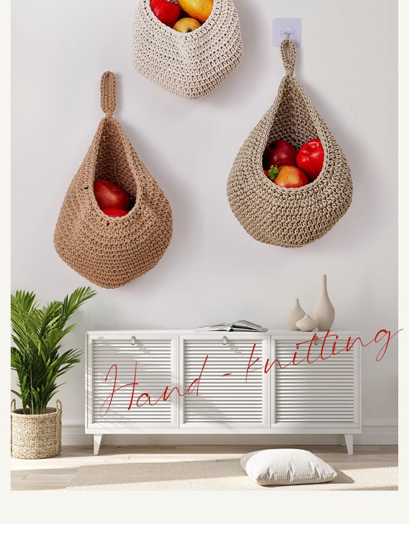 Wall-Mounted Vegetable Storage Fruit Basket Water Drop Bird's Nest Net Bag Handmade Cotton Rope Woven Wall Hanging_voghion.com