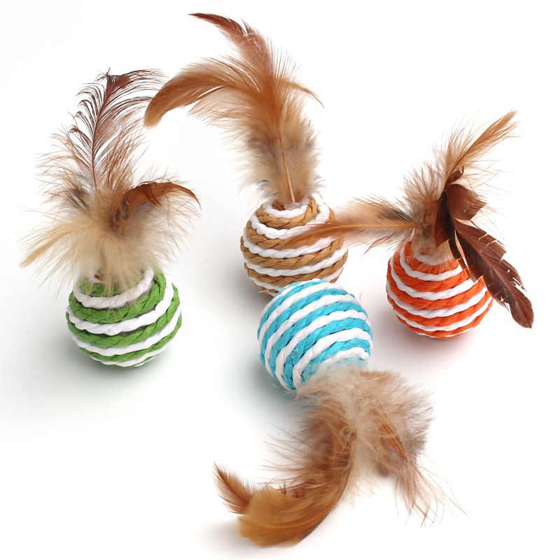 Giocattolo per gatti Palla di piuma Palla di sisal Giocattolo per gatti Pallina di fruscio per gatti Gatto Self Hi Toy Corda Palla di carta_voghion.com