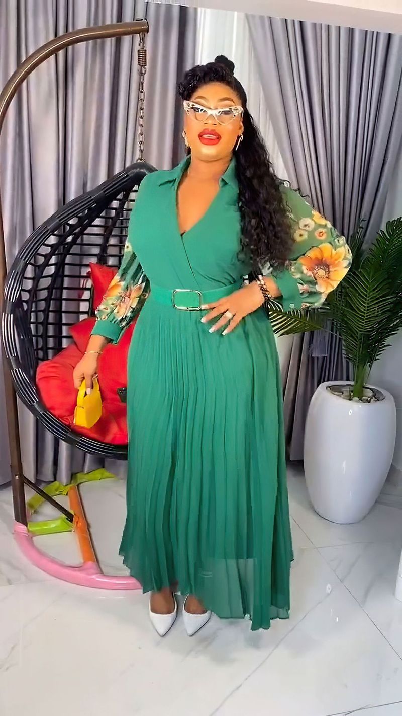 Women's Clothing Solid Color Printed Chiffon Dress_voghion.com