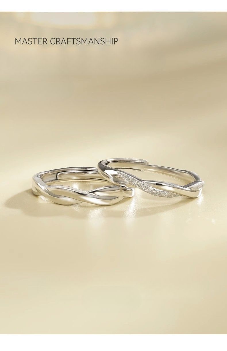 Mobius Strip Couple Rings INS 999 Sterling Silver Light Luxury Niche Design Adjustable Open Ring For Girlfriend On Qixi_voghion.com