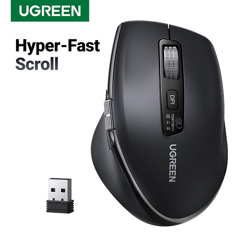 Mouse wireless UGREEN con scorrimento iperveloce, Bluetooth 5.4, 2.4G, ergonomico, 5000 DPI, per libri, tablet, laptop, computer, PC._voghion.com