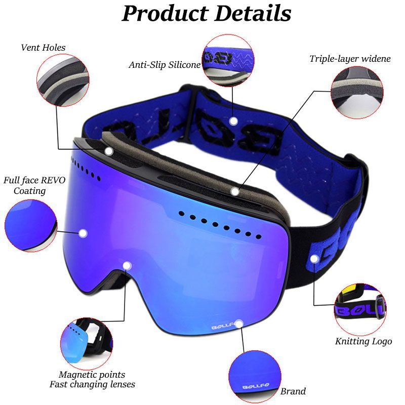 Skibril met magnetische dubbellaagse gepolariseerde lens Skiën Anti-condens UV400 Snowboardbril Heren Dames Skibril Brillenkoker_voghion.com