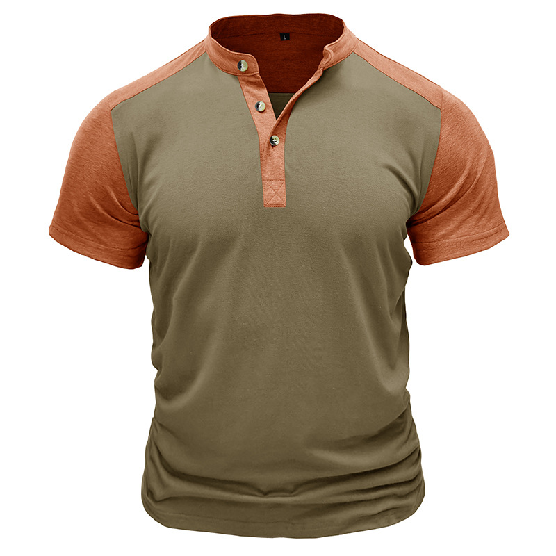 T-shirt à manches courtes et col montant pour homme, chemise Henley de sport de plein air pour homme, haut de fitness, t-shirt_voghion.com
