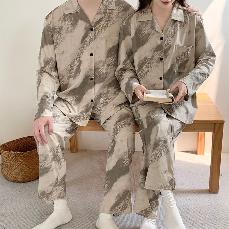 2024 Internet celebrity style autumn new cotton casual couple's sleepwear simple two-piece set home clothes can be worn_voghion.com
