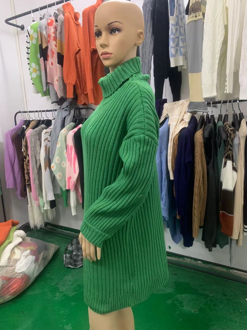 Robe pull mi-longue en tricot à col montant pour femme, nouvelle collection automne-hiver 2022_voghion.com