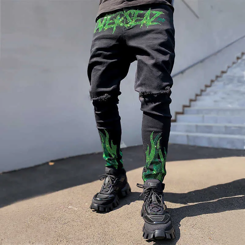 New Man Black Ripped Stretchy Jeans Skinny Slim Fit Hot Drill Punk streetwear Biker Trousers Men's All-match Denim_voghion.com
