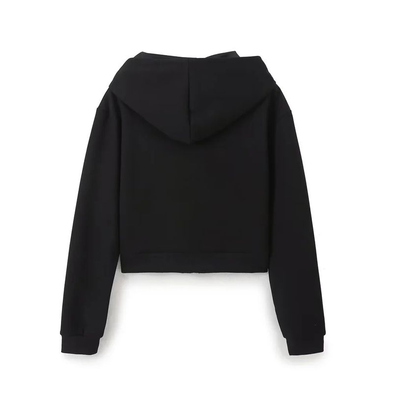 Frae Kleeder Stil Stitch Dekoratioun Elastesch Taille Doppelsäiteg Stoff Bell Bottom Hosen Zipper Sweatshirt Kostüm_voghion.com