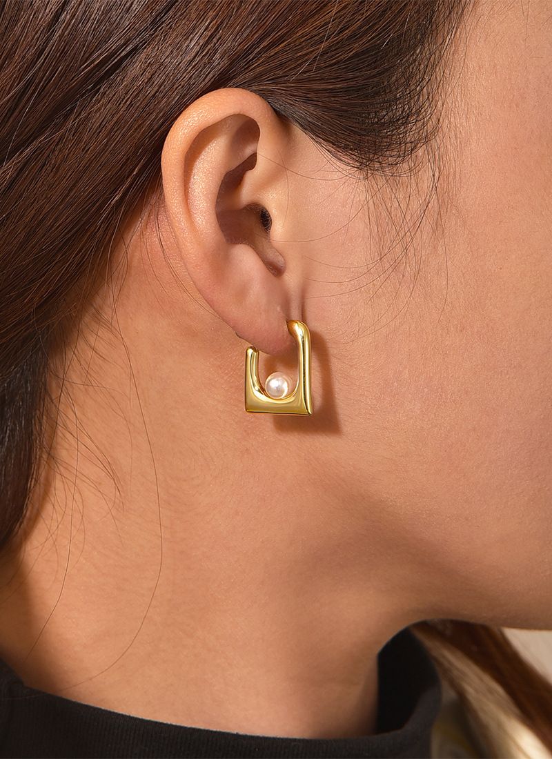 Orecchini di perle di conchiglia intarsiate con quadrati geometrici alla moda di lusso francese, leggeri, per le donne, in ottone placcato oro, stile freddo, tutti gli orecchini abbinati_voghion.com