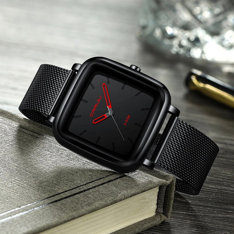 CRRJU Orologi da uomo Top Brand Luxury Square Golden Quartz Casual Slim Mesh Steel Waterproof Watch Relogio Masculino_voghion.com