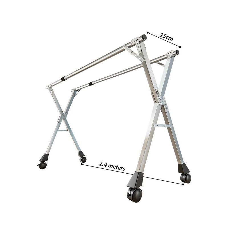 SOGA 2X 2.4m Portable Standing Clothes Drying Rack With Wheels_voghion.com