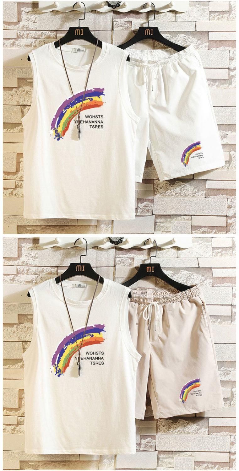 Top/Set Sommer Tank Top Set Herren Schulter T-Shirt Ärmellos Student Sport Atmungsaktive Five Cent Shorts Zweiteiler 12_voghion.com