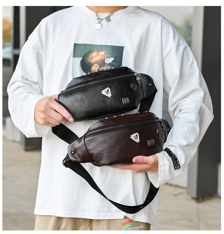 Männer brusttasche punk stud vintage umhängetasche mode PU multifunktionale gürteltasche straße lässig umhängetasche männer_voghion.com